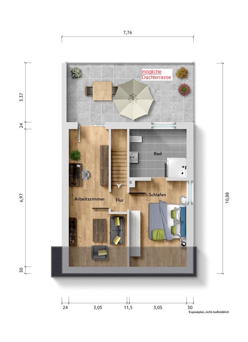 Dachgeschoss (mit m�glicher Dachterrasse) Einfamilienhaus Haan